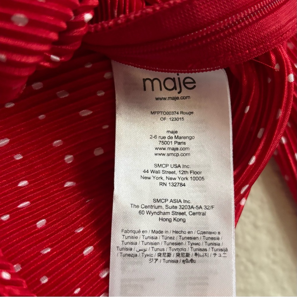 New Maje Red rouge Ruched cropped polka dot Blouse size 1 small top women’s - Picture 9 of 14